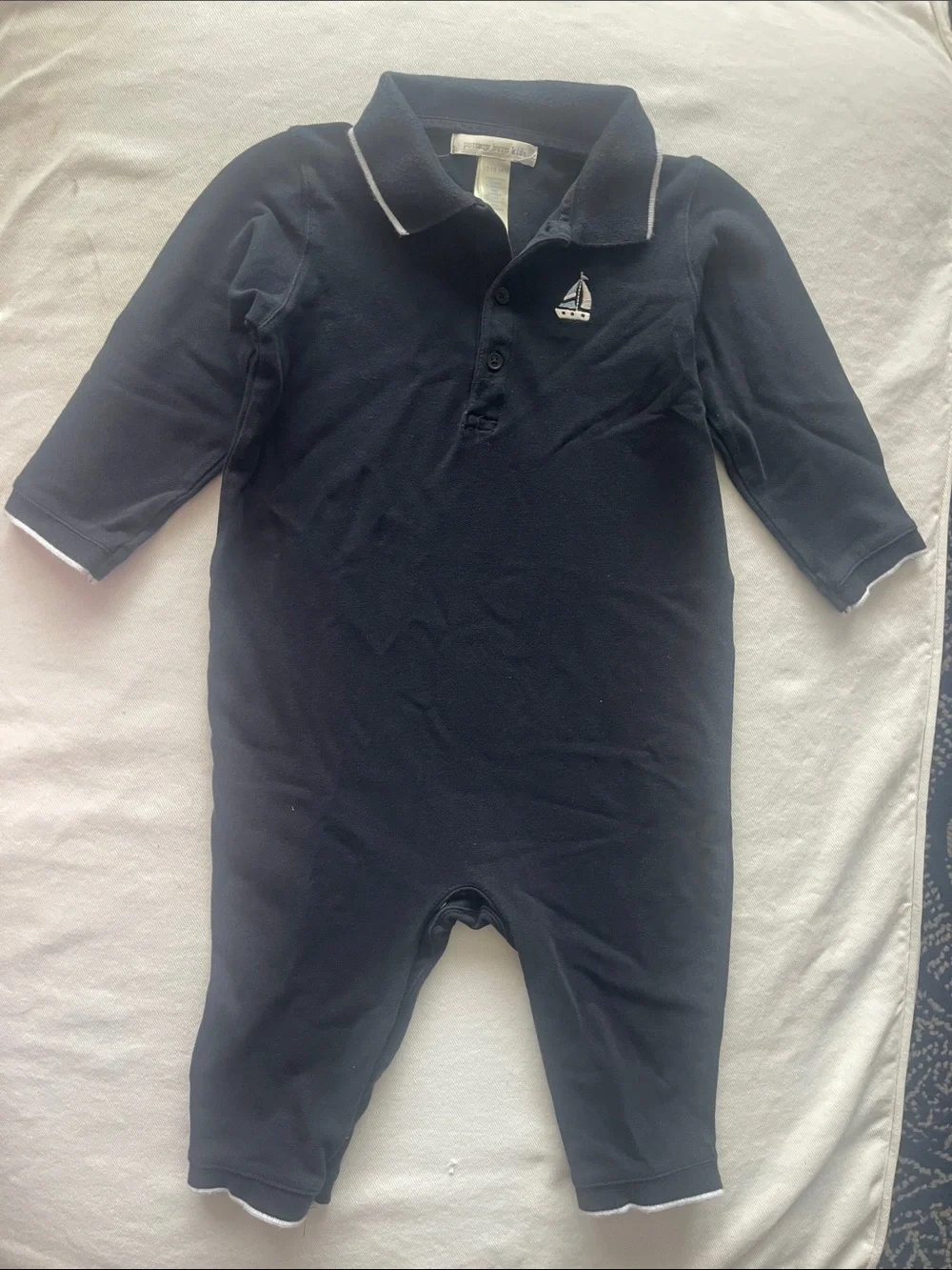 Pottery Barn Kids Size 12-18 Months Navy Polo Long-Sleeve One-Piece